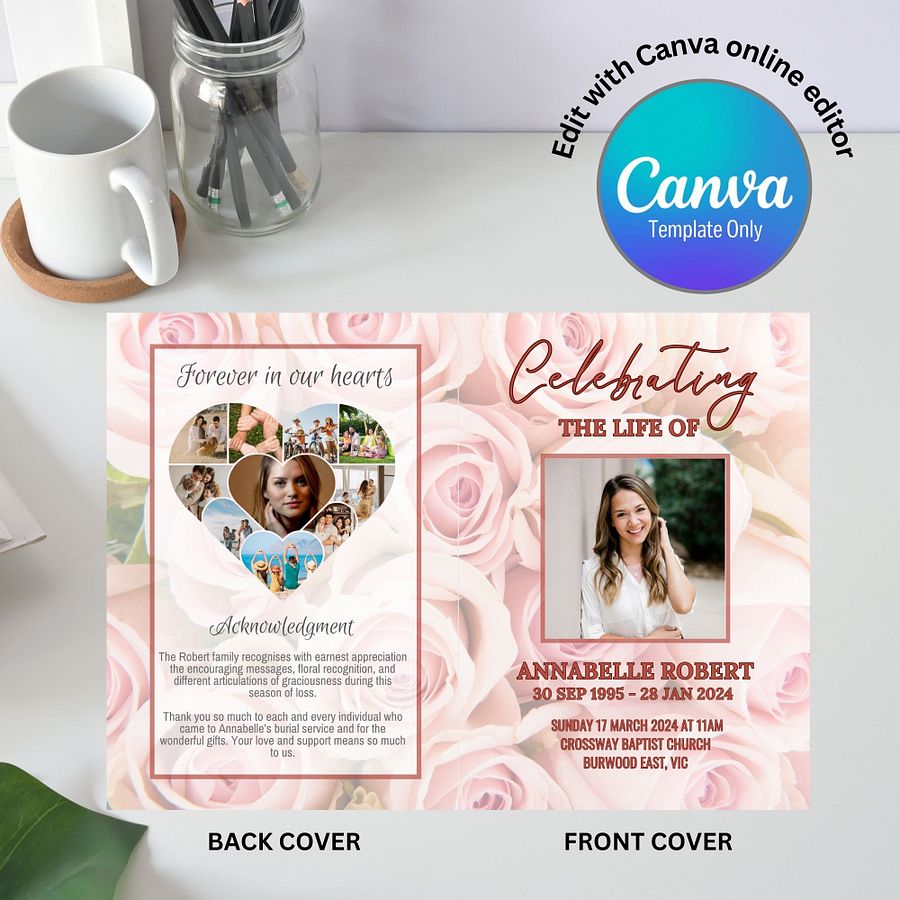 Pink Roses Funeral Program Canva Template product image (4)