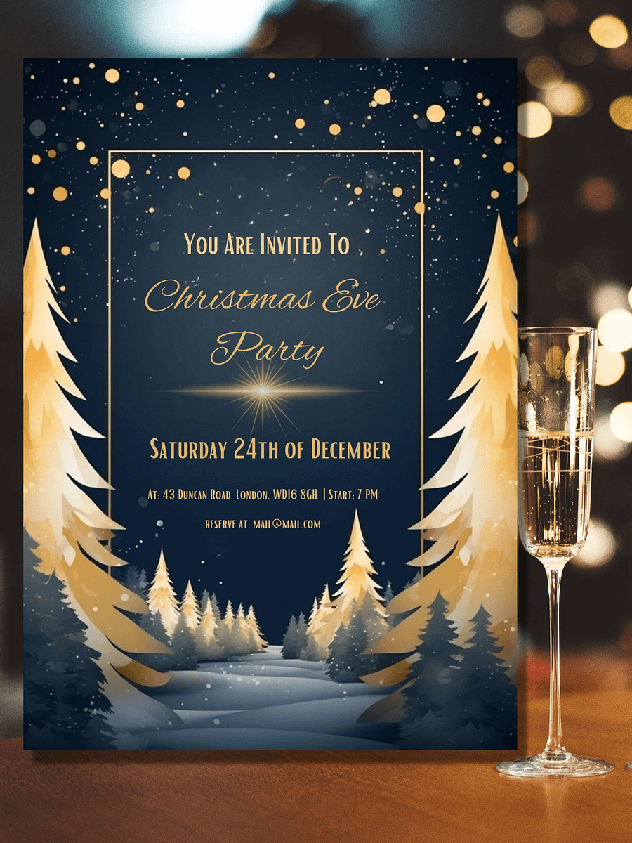 Editable Christmas Eve Party Invitation -Dark Grey and Gold- Edit in Canva- Christmas Party Printable- Holiday Party Invitation Template product image (2)