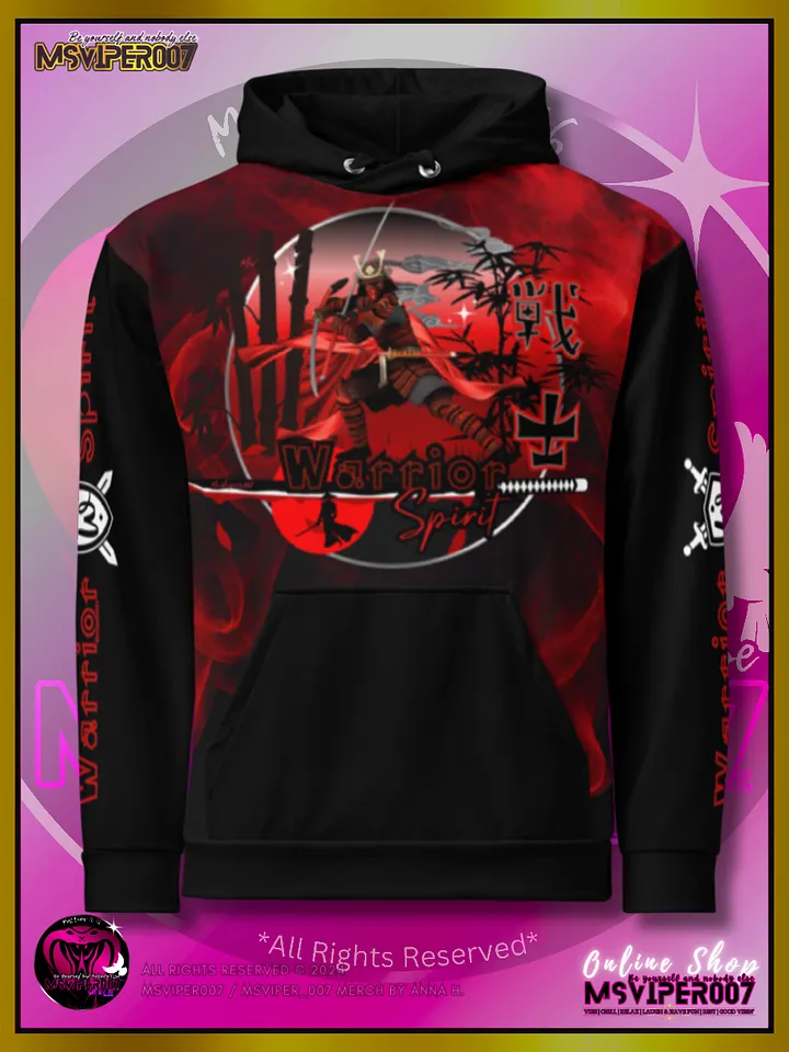 Hoodie - MsViper007's "Warrior Spirit" (crimson /V2/) [AOP] - Cozy Hoodie By Anna H. product image (1)