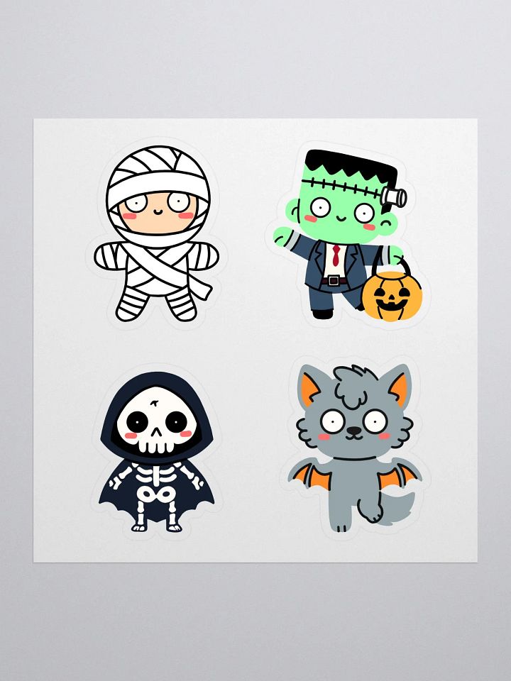 Cute Halloween Stickers Pack – Spooky Mummy, Frankenstein, Skeleton & Werewolf Characters product image (1)