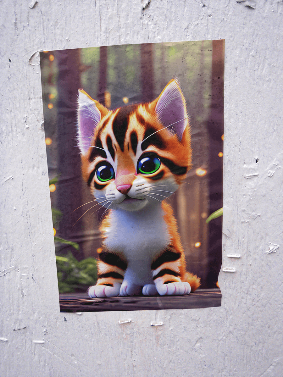 Adorable Orange, Black & White Kitten with Big Blue & Green Eyes in Firefly Forest product image (15)