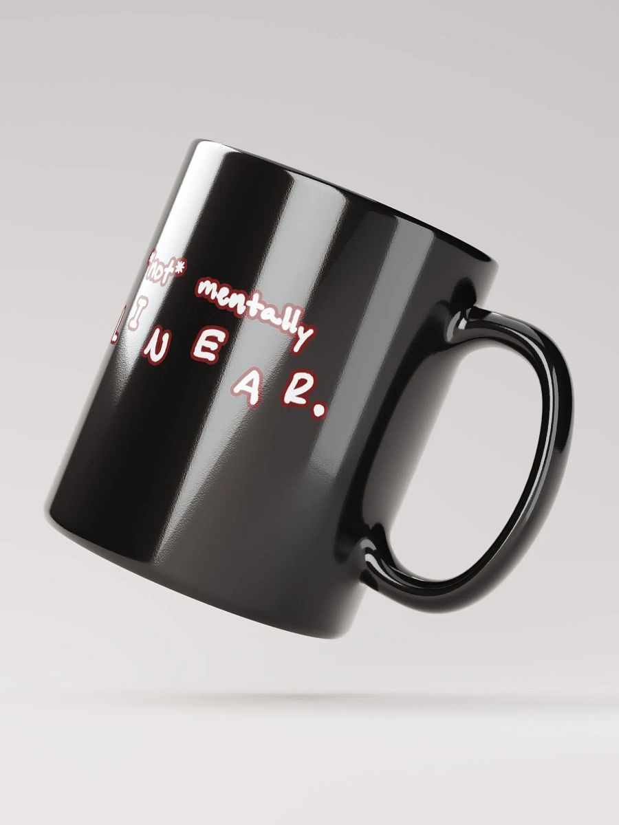 *not* mentally linear (lined design, #6D1616) glossy black mug product image (10)