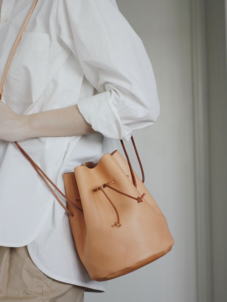 Vegetable Tanned Leather Drawstring Bucket Bag - Small product image (8)