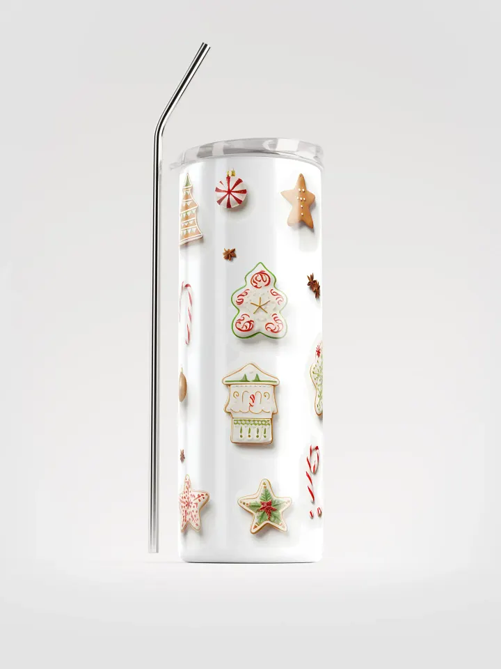 Christmas Gingerbread Skinny Tumbler with Straw, 20oz, Gingerbread, Christmas Tree, Candy Cane, Star Anise, Snow Flake, Ornaments product image (1)