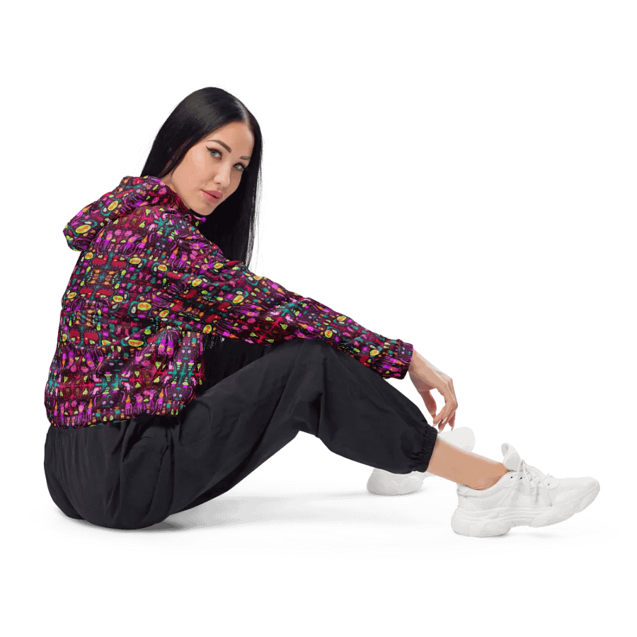 Abstract Darker Doodle Creatures Ladies Cropped Wind Breaker product image (6)
