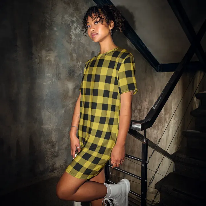 T-SHIRT DRESS VINTAGE CHECKERED ORANGE YELLOW product image (2)
