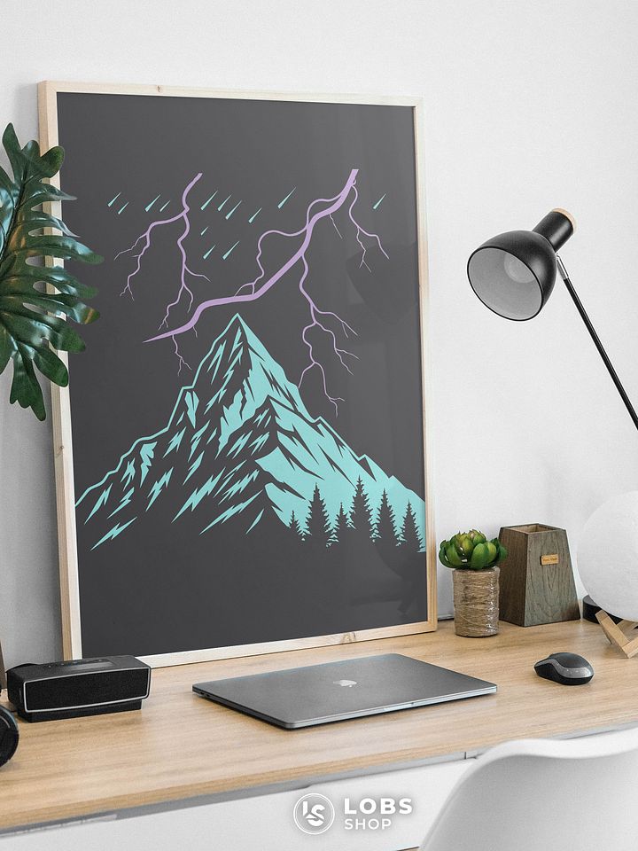 Electrifying Landscape: Stunning Lightning Mountain Wall Art Print – A Must-Have for Bold Home Decor product image (2)