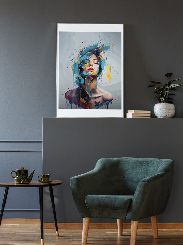 Expressive Color Splash Woman Portrait Poster, Vibrant Abstract Female Art, Contemporary Chic Decor for Modern Home and Office product image (2)