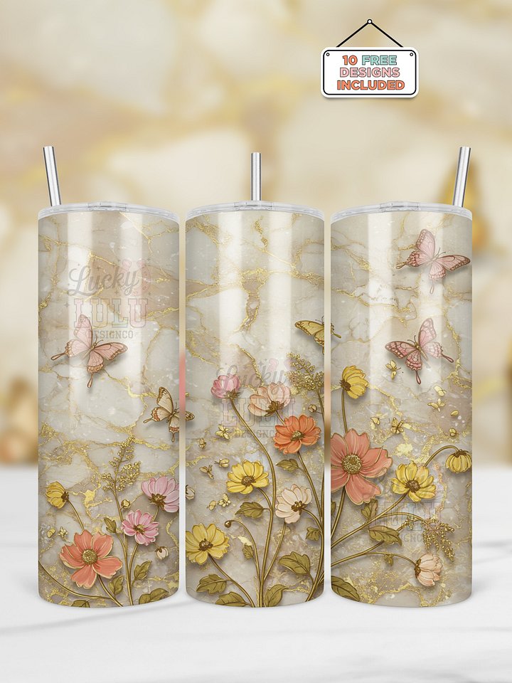 3D Butterfly Spring Garden Seamless Tumbler Wrap PNG product image (1)