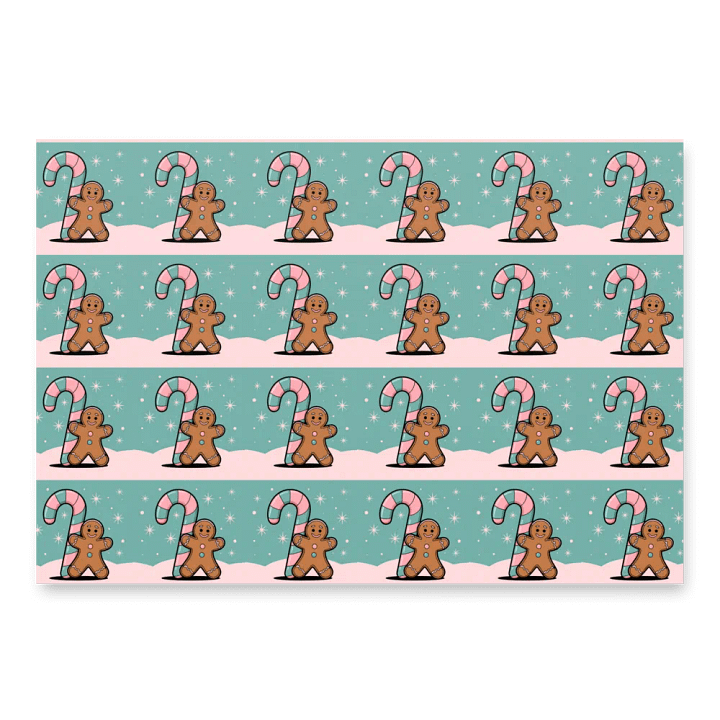 Festive Candy Cane and Gingerbread Man Wrapping Paper Set product image (1)