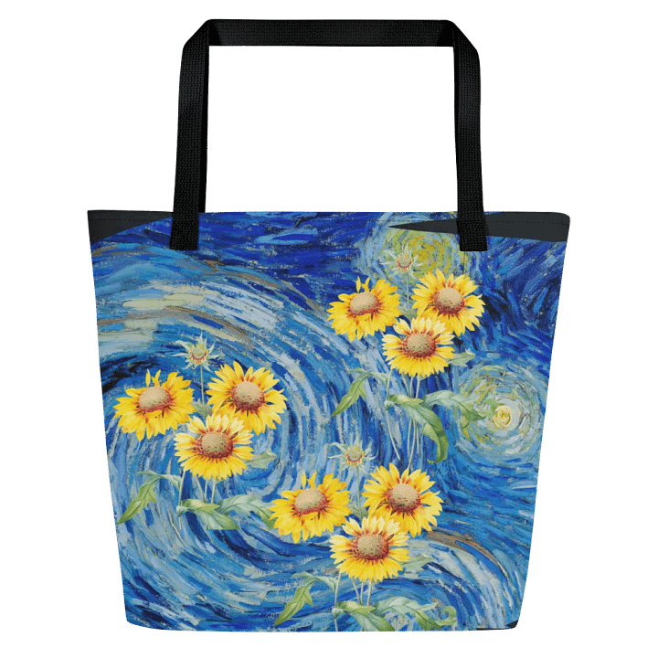 Big printed tote bag with Van Gogh inspired sunflowers and starry night  design product image (1)