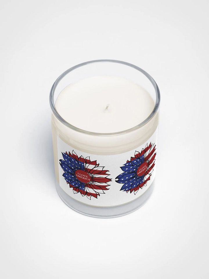 Soy Wax Candle In A Clear Glass Jar, I LOVE AMERICA. product image (1)