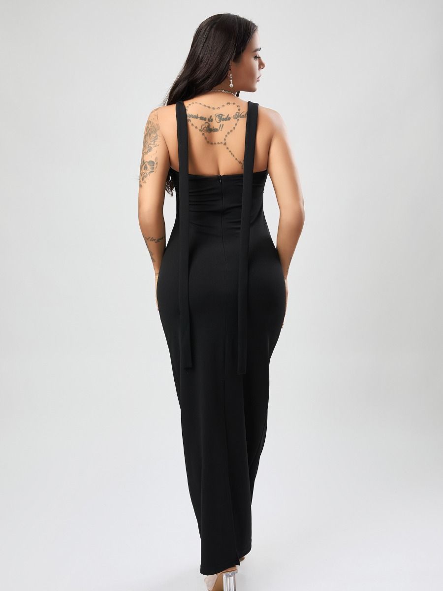 Wholesale high quality sexy stylish medium stretch beaded decor hollow maxi dress product image (2)
