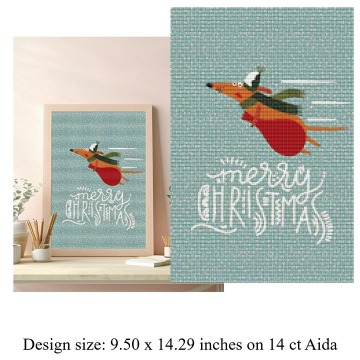 Merry Christmas Dachshund Santa Dog | Printable Cross Stitch Pattern product image (1)