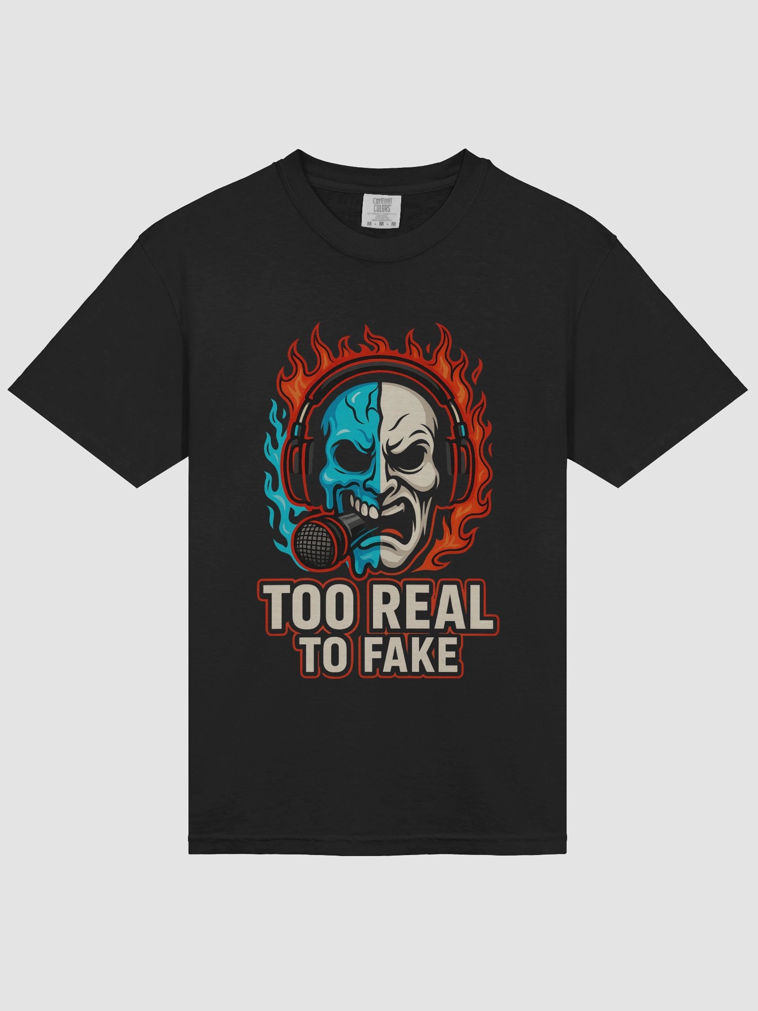 TOO REAL TO FAKE – Flame Mask Mic Tee product image (3)