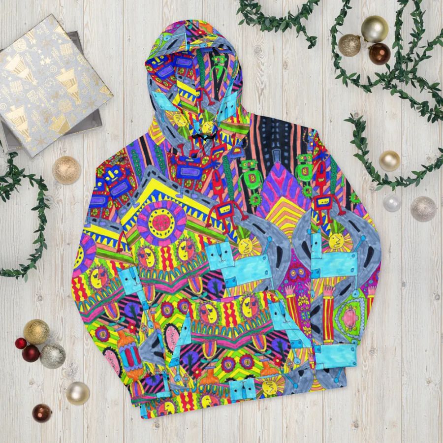 Abstract Colourful Doodle Robots Unisex Pull Over Hoodie product image (10)