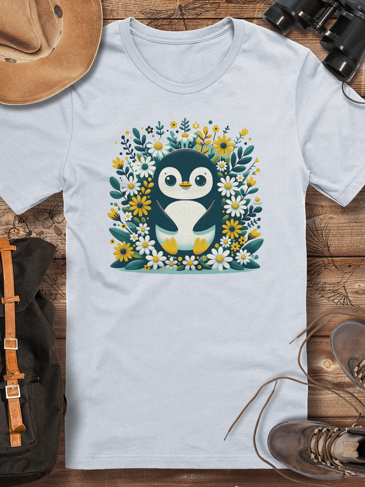 Penguin Floral Paradise T-Shirt, Floral Penguin Graphic Tee, Animal Lover Shirt, Nature-Inspired Wildlife Tee, Adorable Penguin Gift, Cute Penguin T-shirt product image (1)