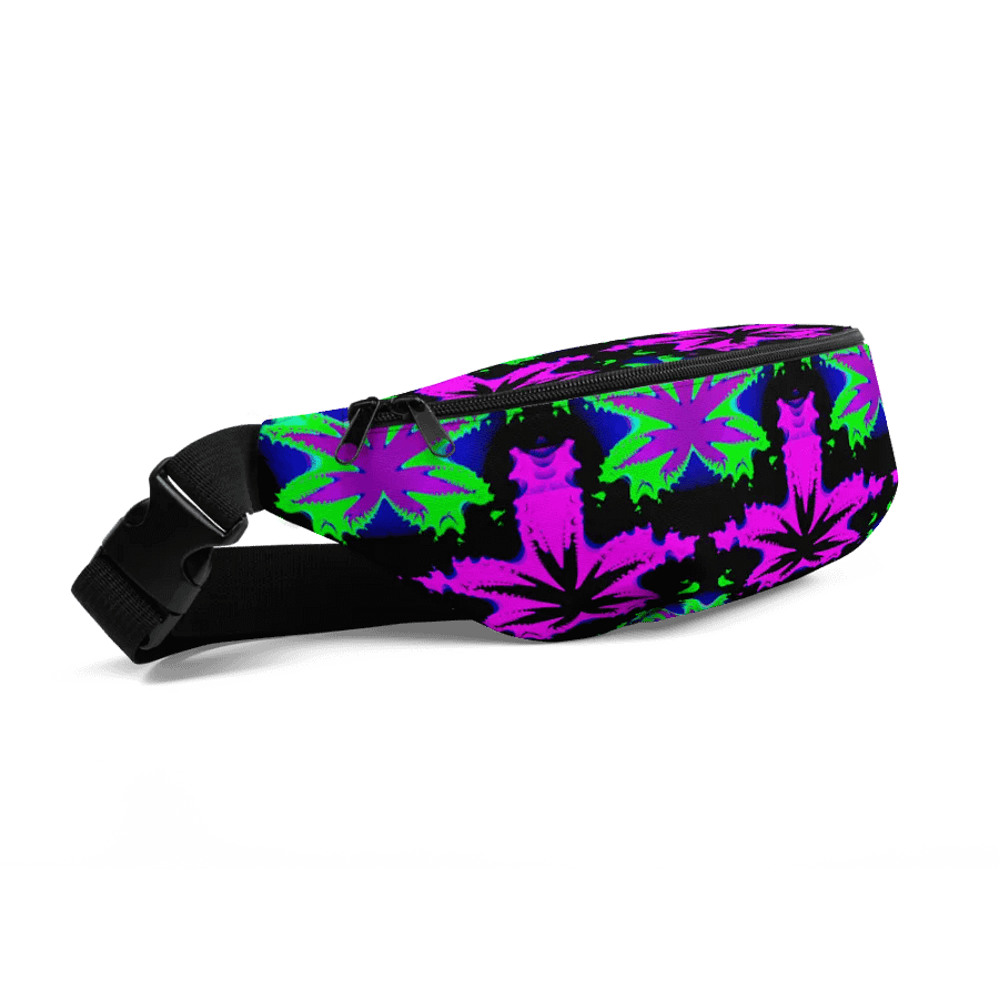 Neon Green Pink Pot Leaf Fanny Pack, Twisted Weed Art Accessory, 420 Cannabis Bag product image (2)