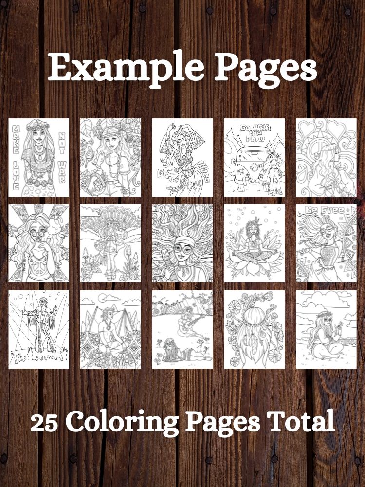 Hippies Printable Adult Coloring Pages product image (2)
