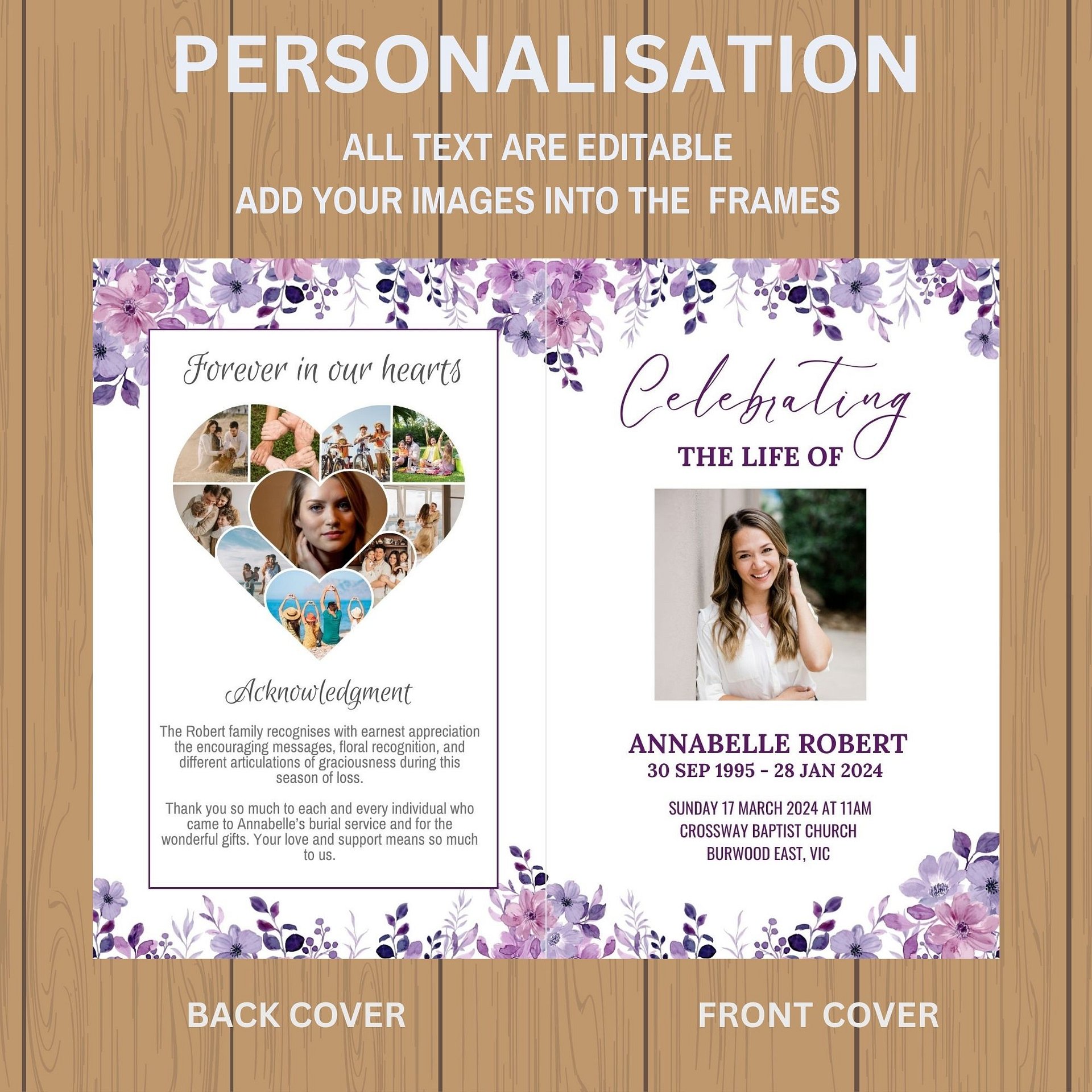 Purple Flowers Funeral Program Canva Template product image (6)