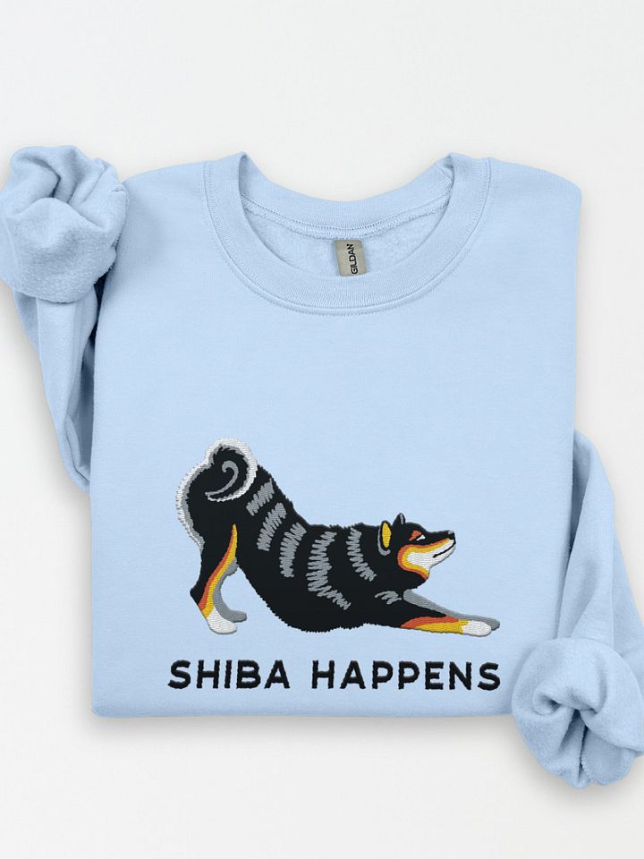 Shiba Happens Sweatshirt (Embroidered) of a Shiba Inu(Tricolor) product image (1)