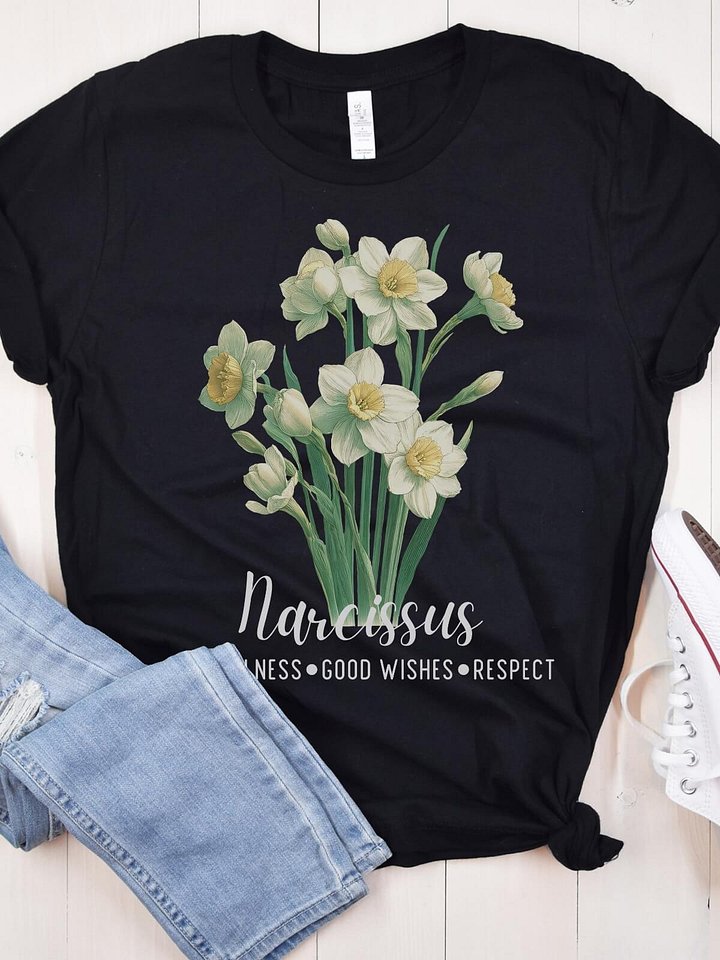 Narcissus Birth Month Flower Tee: Reflecting Faithfulness, Good Wishes, Respect: Perfect December Gift for Her product image (2)