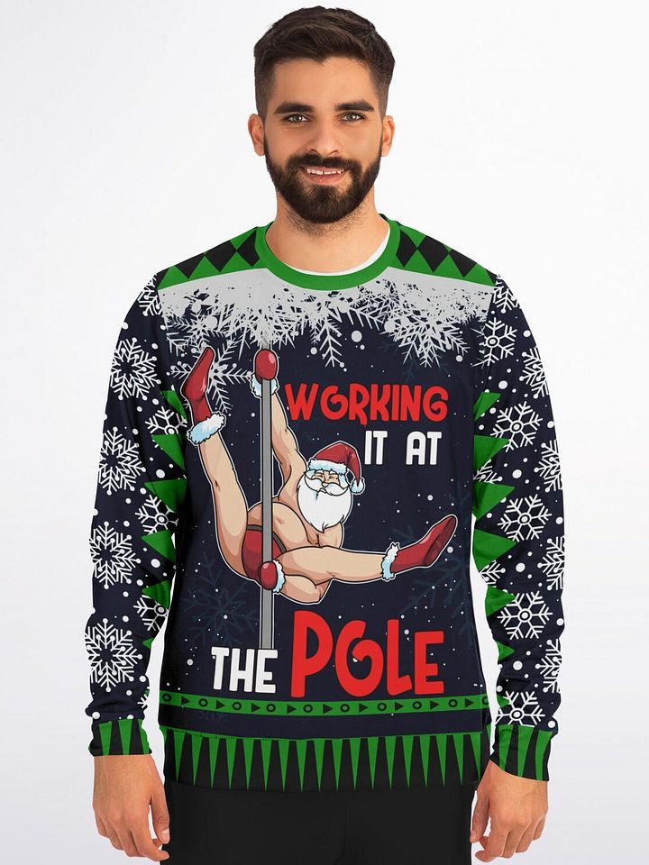 “Working It at the Pole” Funny Christmas Sweatshirt | Holiday Party Jumper | Santa Workout Humor | Unisex Adult Holiday Gift product image (1)