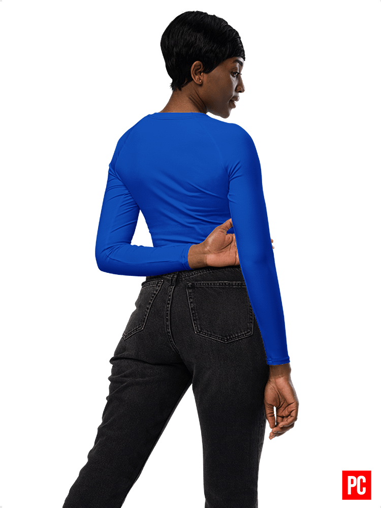 Plain Color Absolute Blue Long Sleeve Crop Top product image (3)