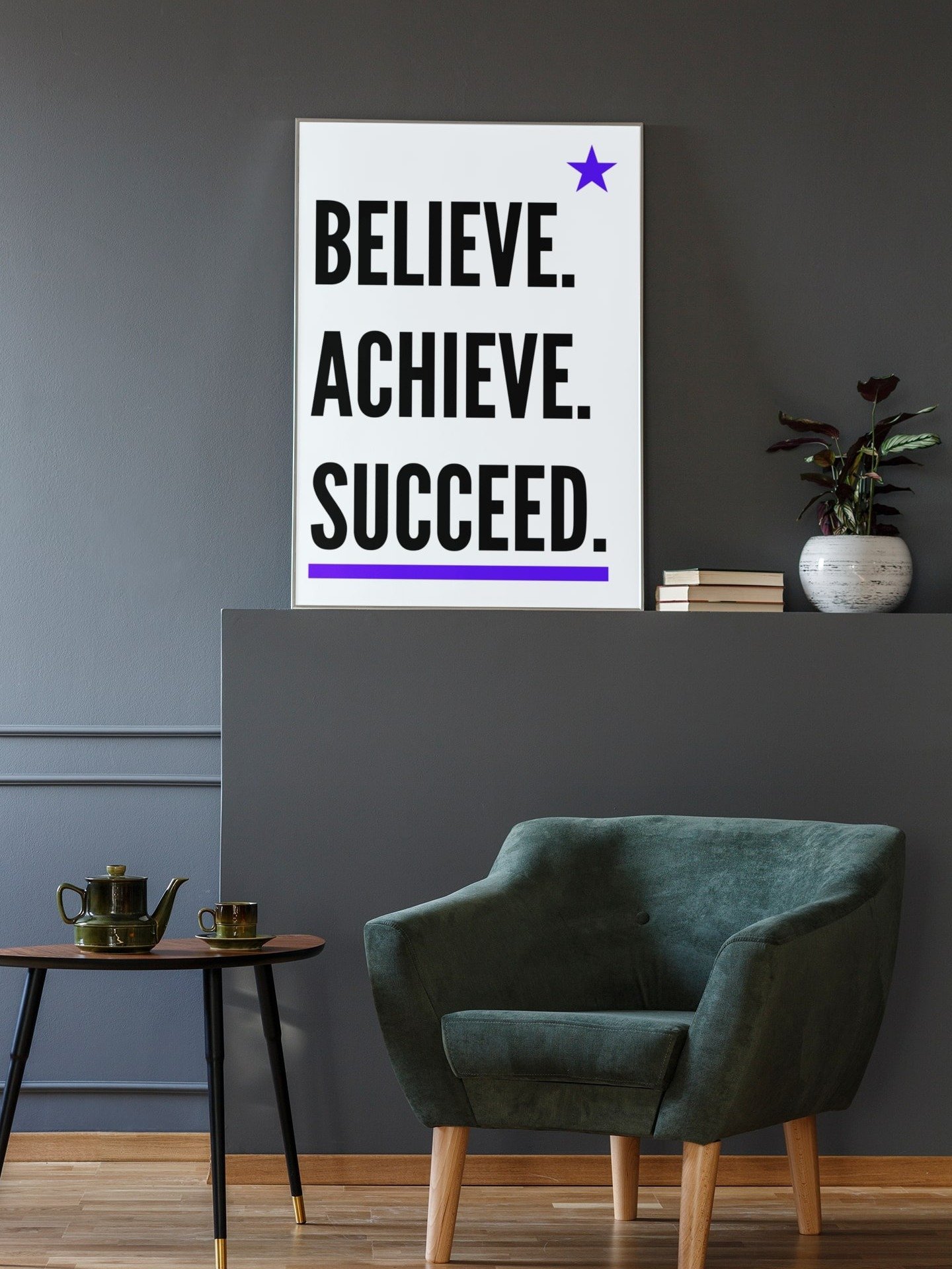 Believe Achieve Succeed Poster, Inspirational Quote Wall Art, Bold Typography, Star Accent, Motivational Office Decor, Success Affirmation product image (2)