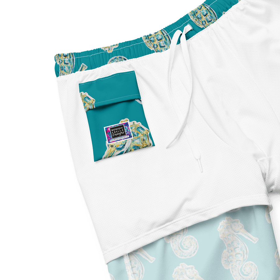 Painted Seahorses on Eastern Blue | Men’s Swim Trunks | Coastal Swimwear for Men 🐚 Quick-Dry + UPF 50+ | Monique Faella Designs™ product image (6)