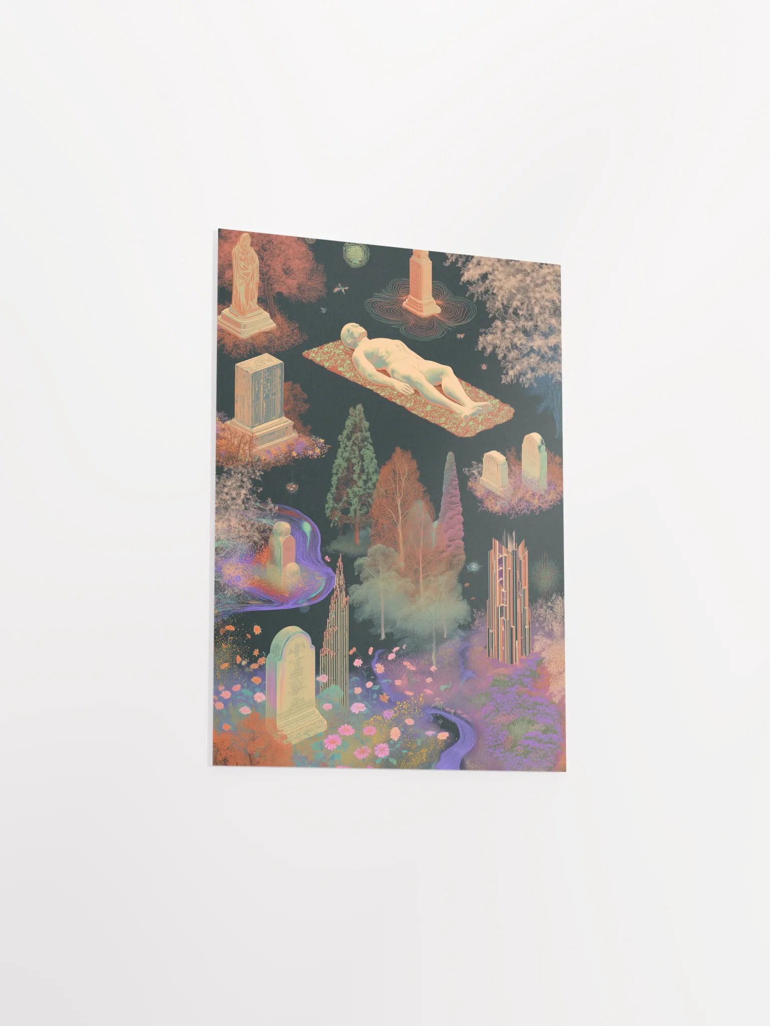 Psychedelic Afterlife: Surreal Cemetery, Floating Figure, and Cosmic Gardens product image (8)