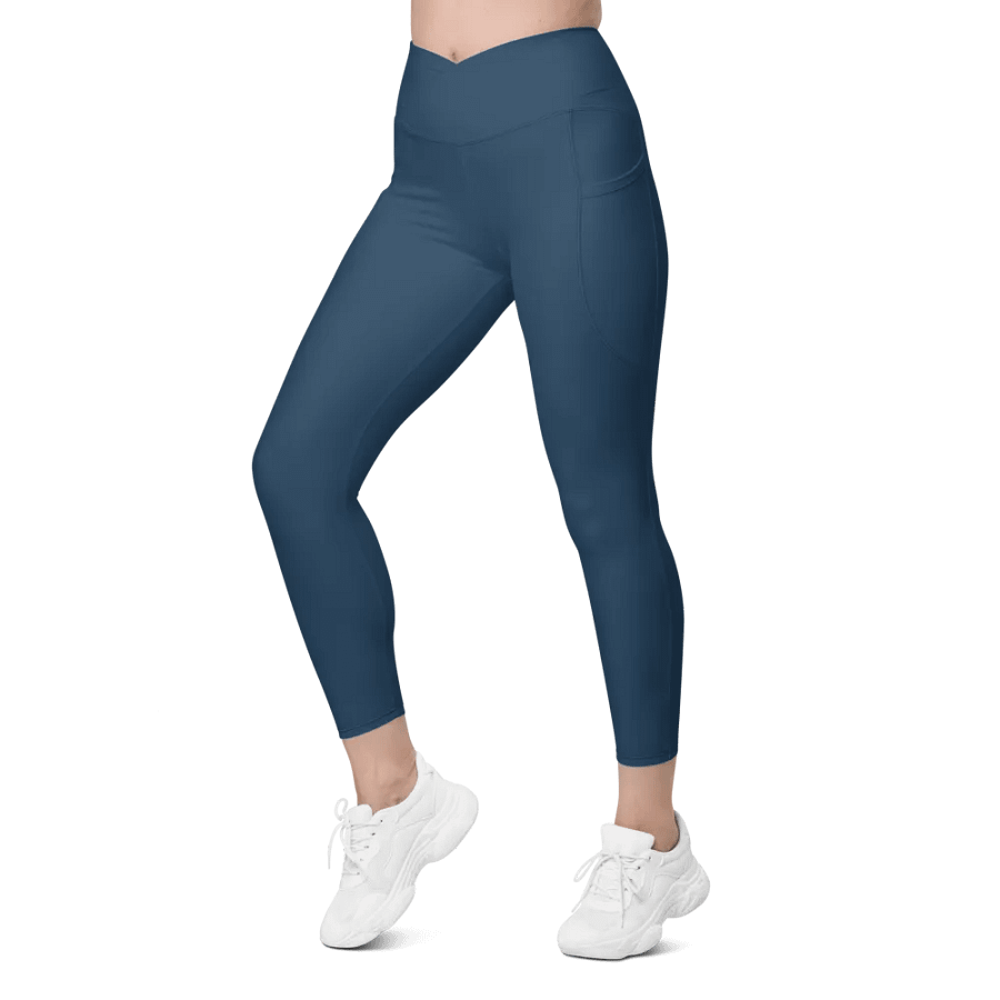 Plain Dark Bluish Gray Light Summer Women's High Waisted Premium Crossover Leggings with Pockets by Treasure Pie product image (7)
