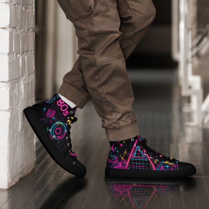 "Vintage 80s Neon High Top Sneakers – Retro Vibe, Bold Colors, Classic Style!" product image (1)