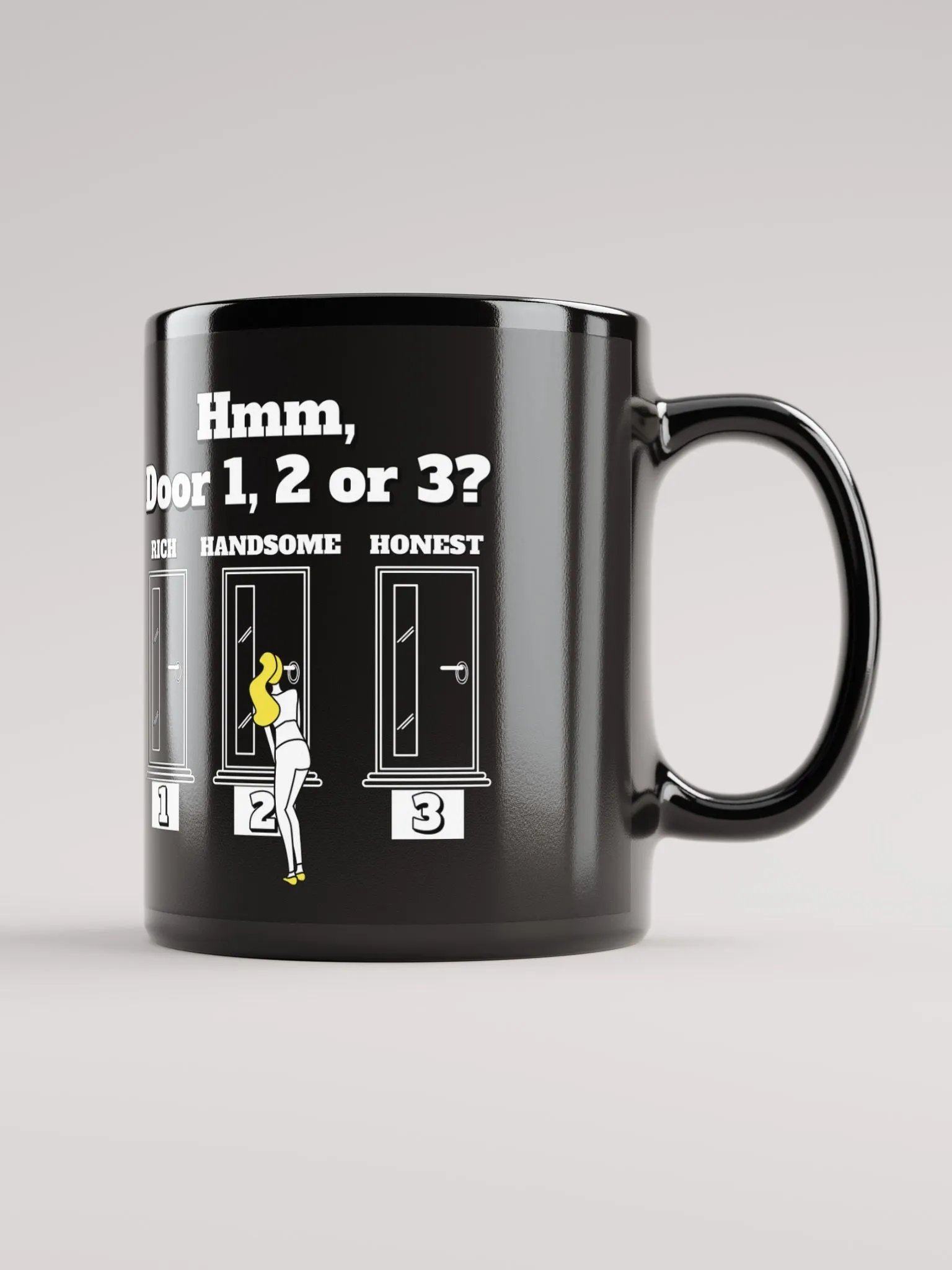 Hmm, Door 1, 2, 3? Funny Humorous Black Mug product image (2)