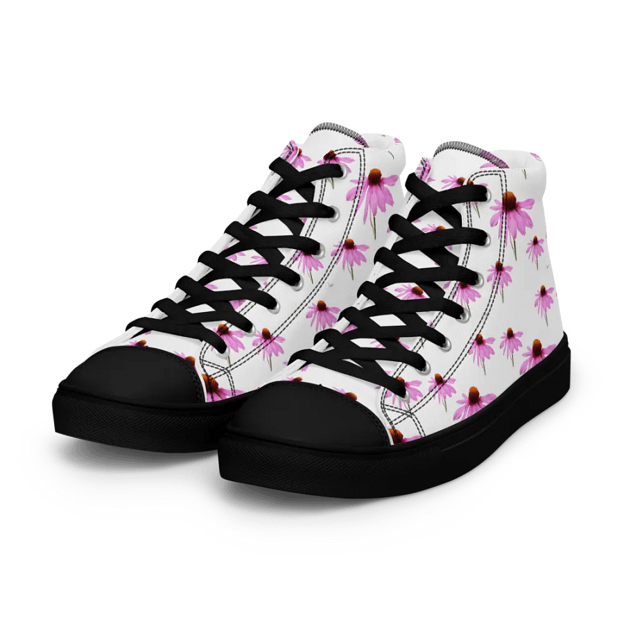Abstract Delicate Pink Repeating Cone Flowers Women's Black Toe High Top Canvas Shoes product image (4)
