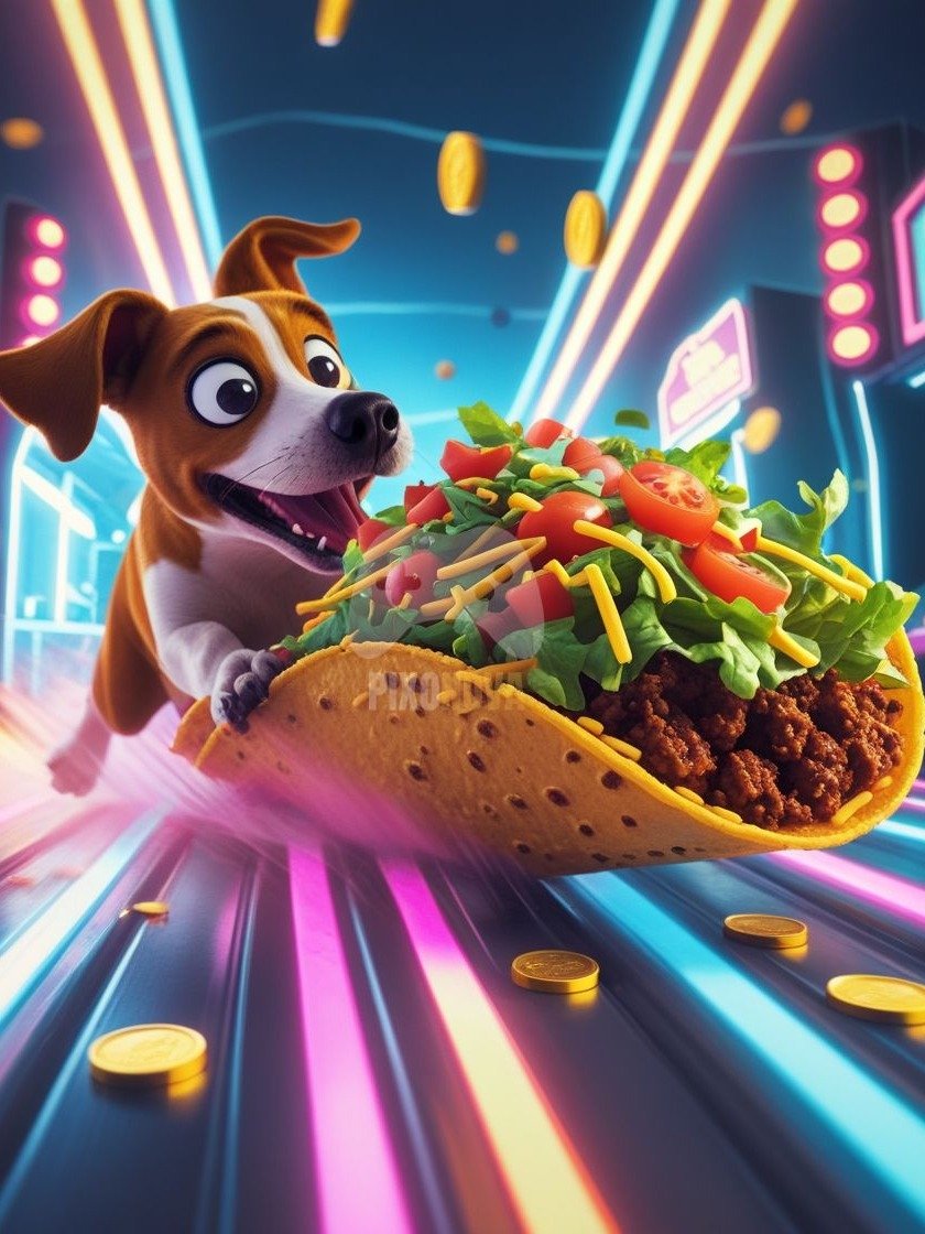 Pixel Party Parade – Track 6: Turbo Slide Tacos (Dog Mascot Edition) | 1120x1120 px | 4 Variations | PNG + PDF product image (1)