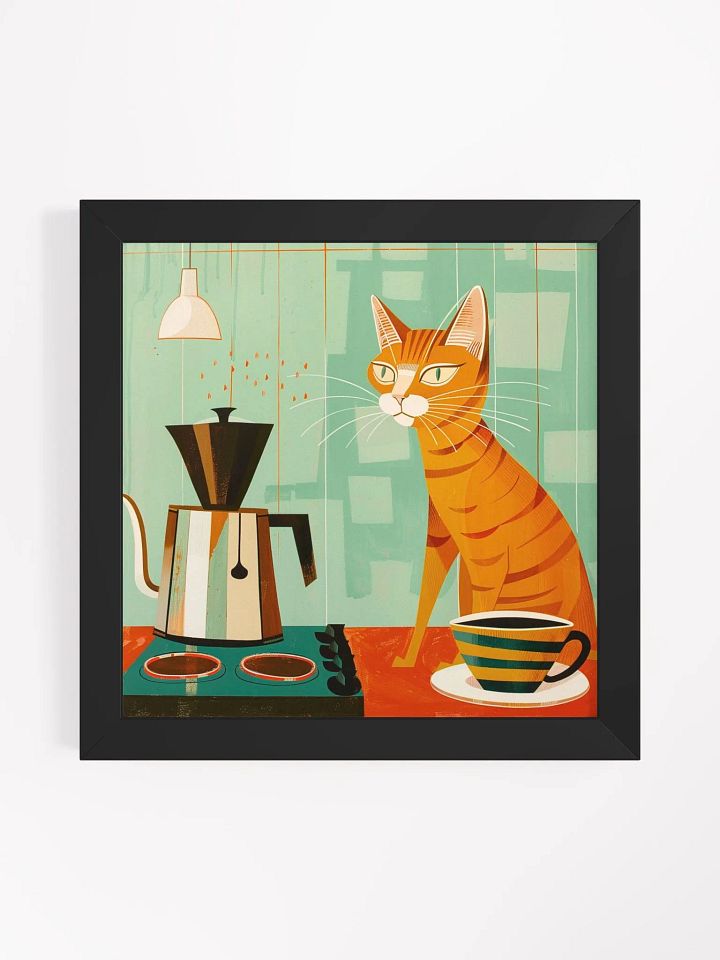 Colorful Retro Style Coffee Drinking Cat Wall Art product image (1)