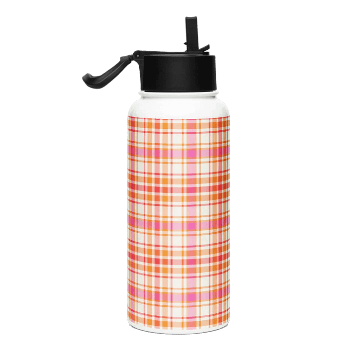 Orange and Hot Pink Plaid Water Bottle product image (1)
