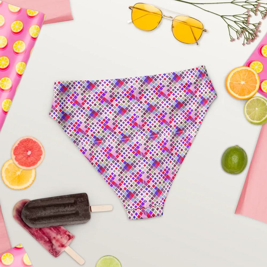 Colorful Square Pattern Design High Waist Bikini Bottom product image (5)