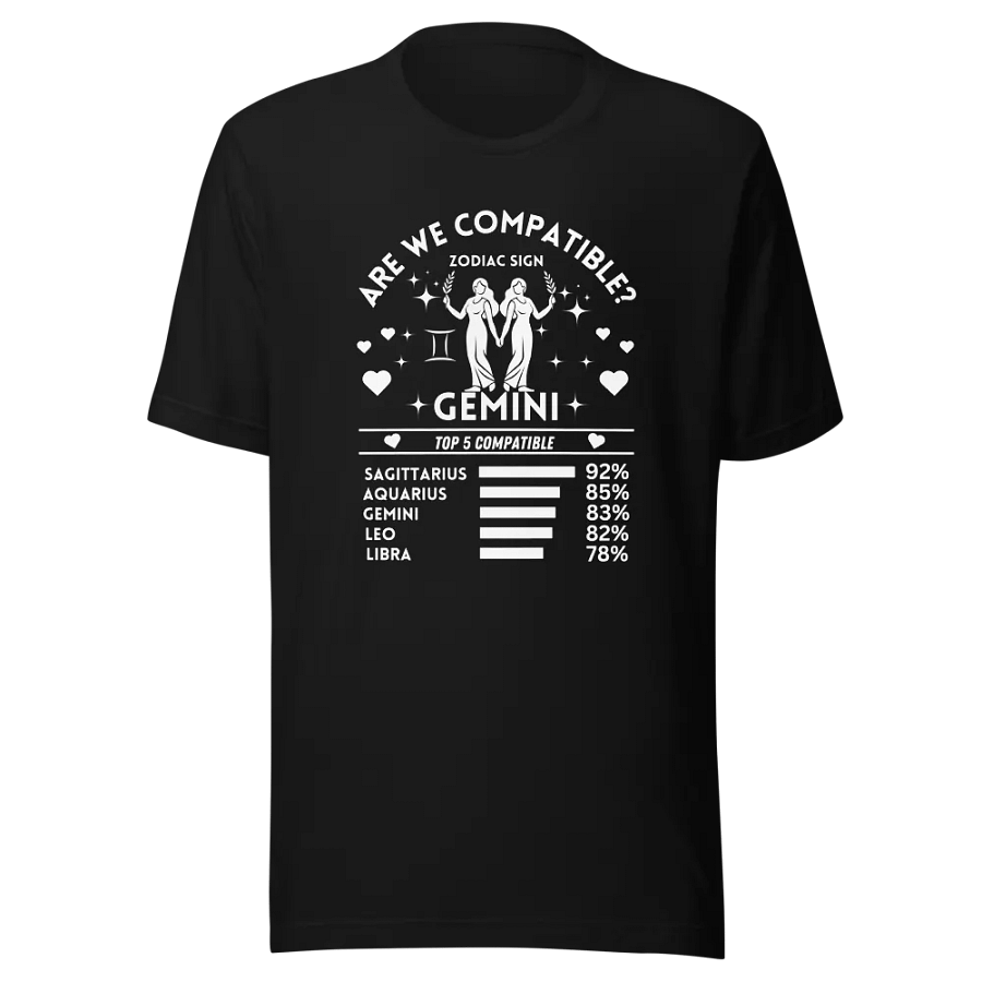 Gemini Zodiac Sign Romantic Compatibility T-Shirt - Bella Canvas 3001 Unisex Staple T-Shirt - Dark Colors product image (3)