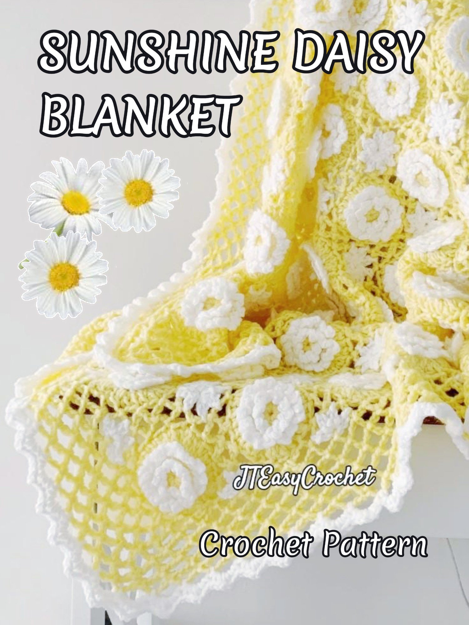 Sunshine Daisy Flower Motif Baby Blanket Crochet Pattern, Crochet Flower Blanket Baby Gift product image (6)