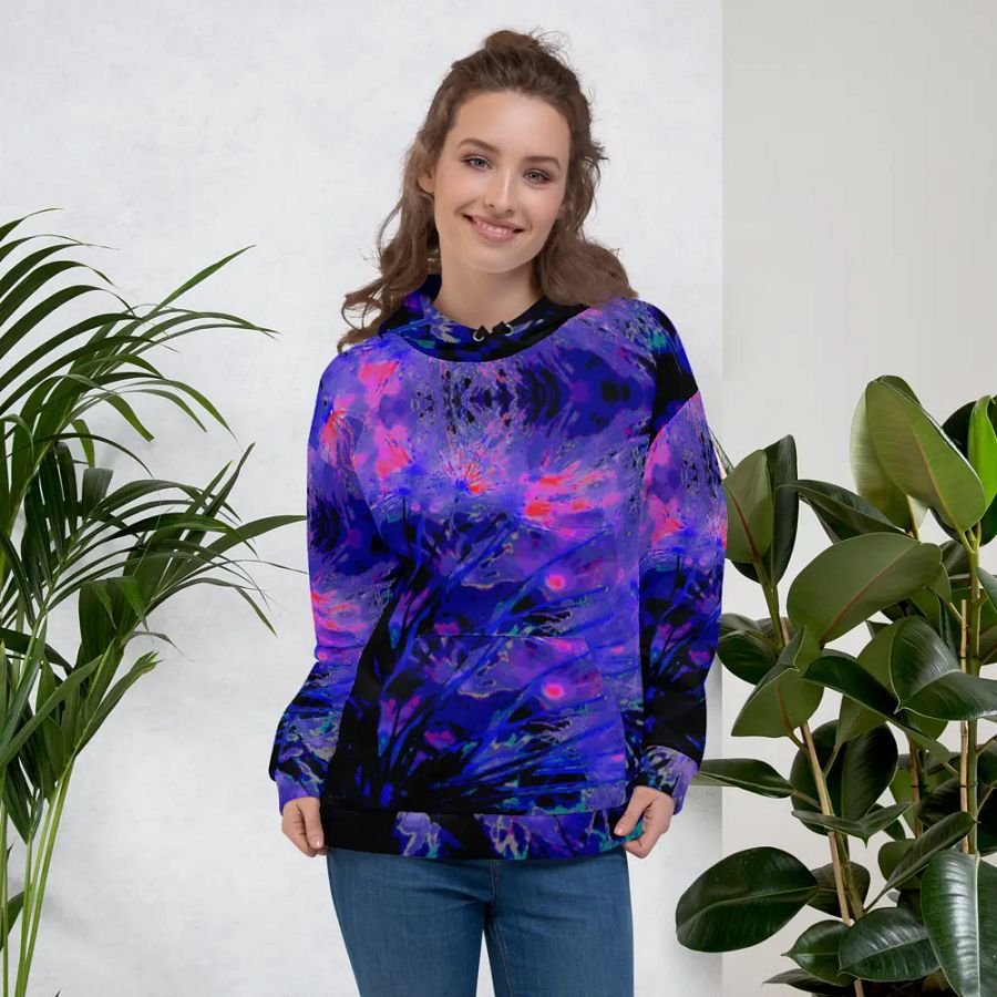 Abstract Funky Neon Dandelion Seeds Unisex Pull Over Hoodie product image (5)