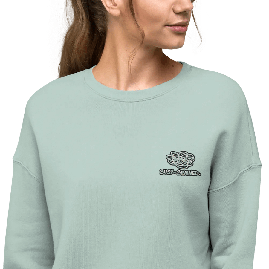 BUSY BRAINED (B&W lined design) embroidered fleece crop crew product image (57)