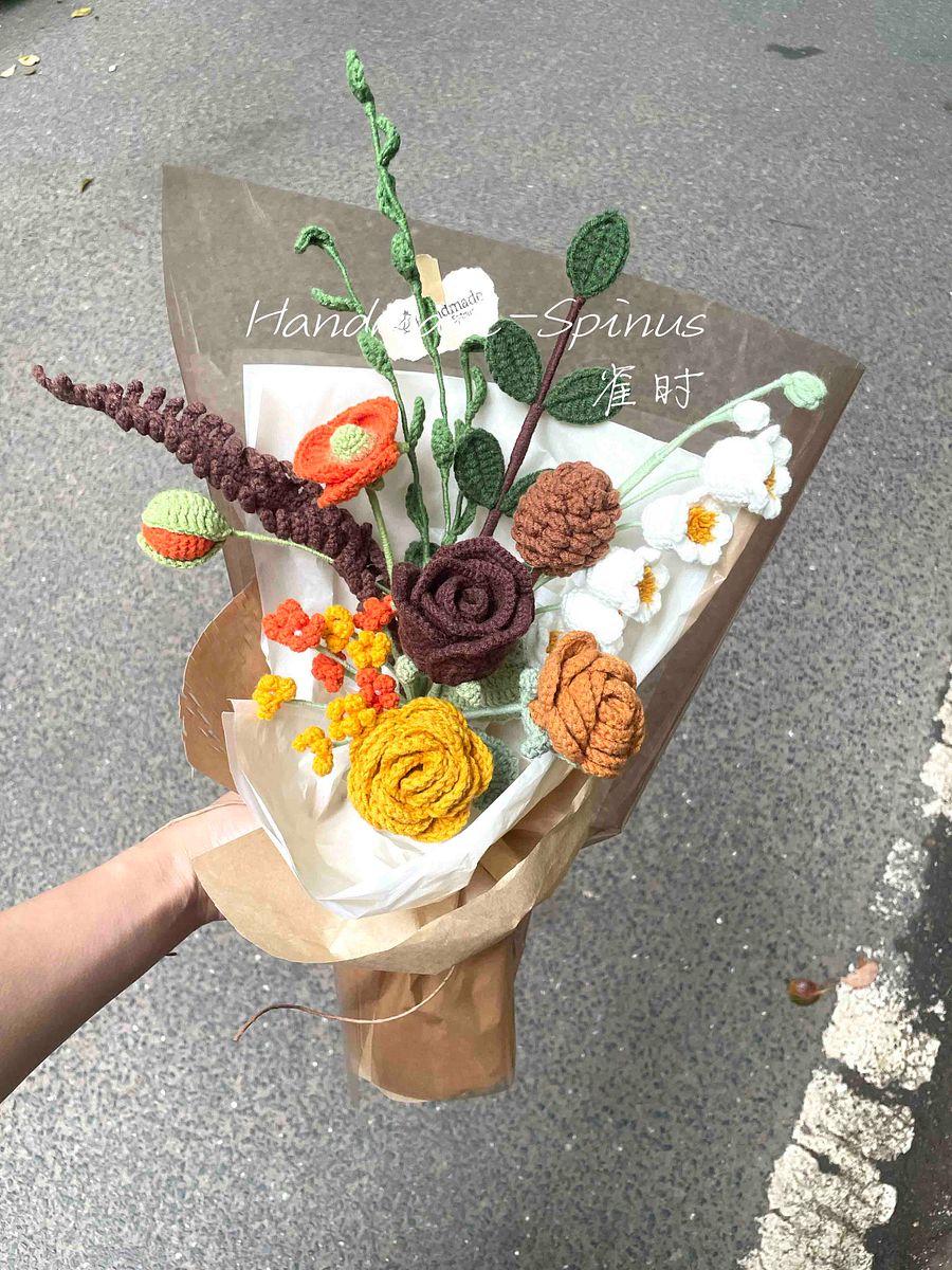 Brown Orange Autumn Charm Crochet Knit Bouquet product image (7)