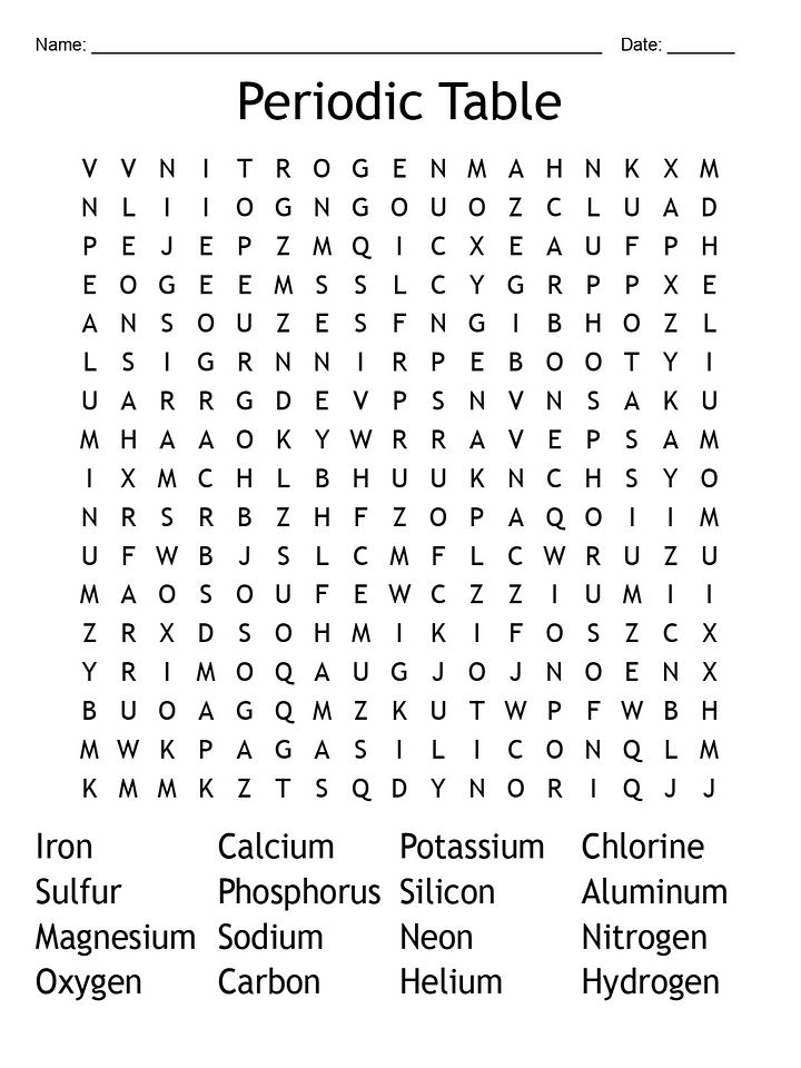 Printable Periodic Table Word Search – 16 Key Elements! product image (1)