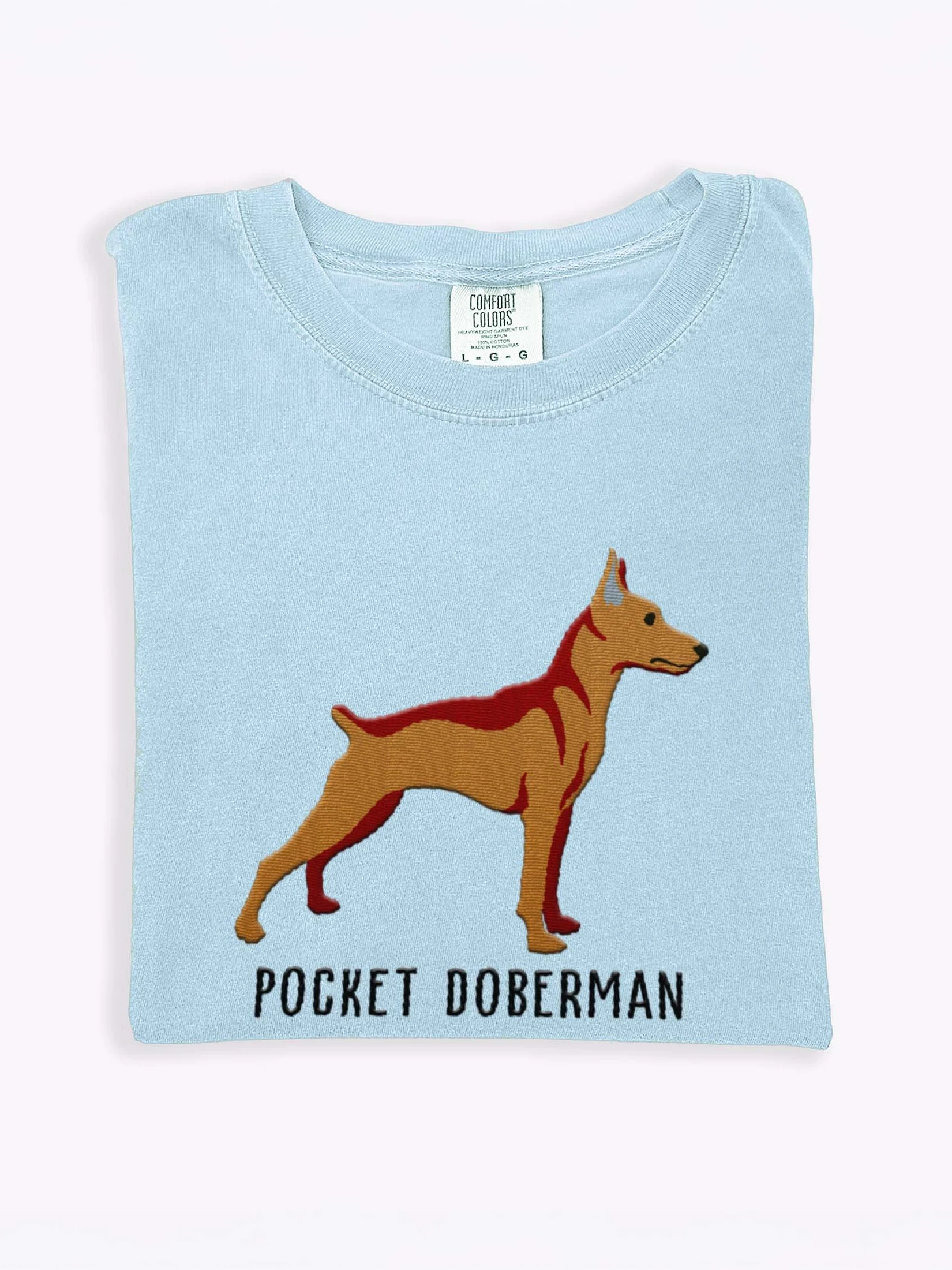 Pocket Doberman T-Shirt(Embroidered) of a Miniature Pinscher(Tan) product image (1)