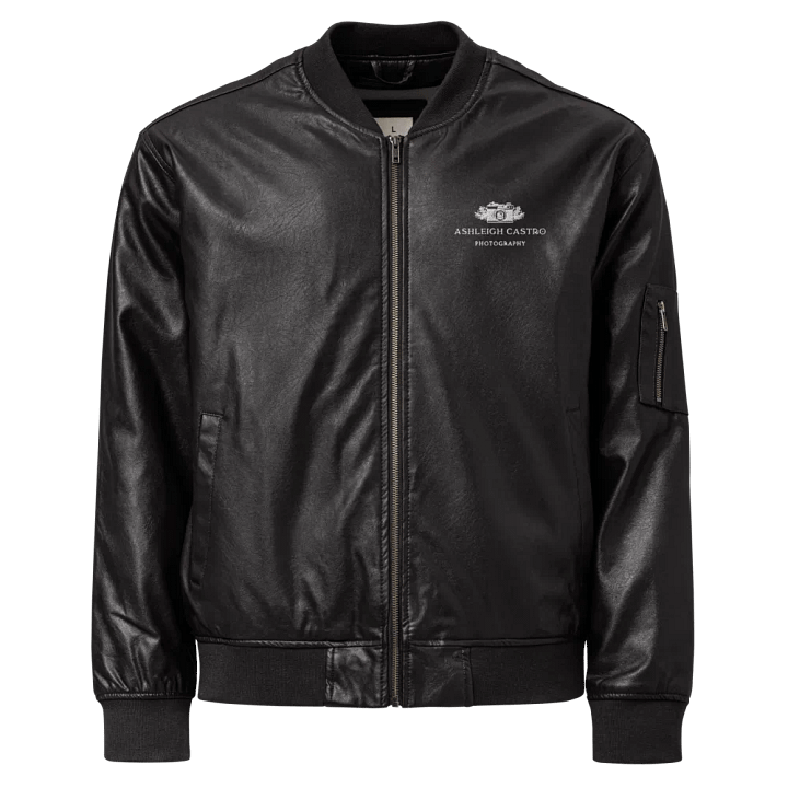 Botanical Camera Logo Faux Leather Bomber Jacket product image (1)