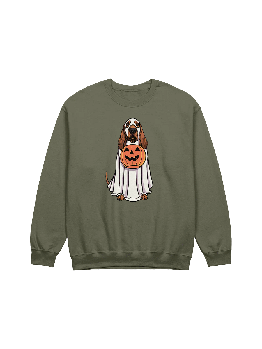 Funny Halloween Bloodhound(Red) Sweatshirt | Funny Bloodhound Wearing a Ghost Costume and Holding a Pumpkin Basket product image (17)