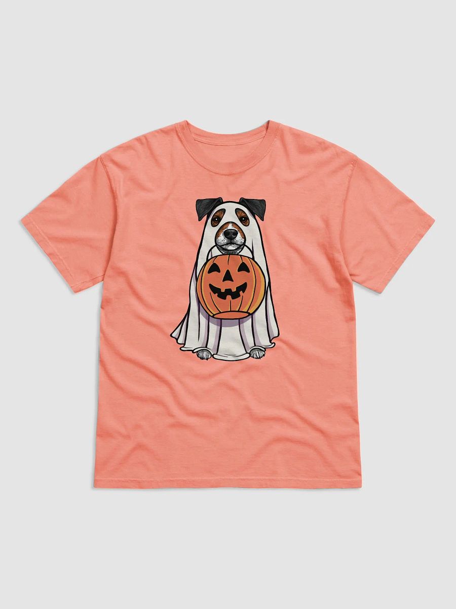 Funny Halloween Jack Russell Terrier(Grizzle) T-Shirt | Funny JRT Wearing a Ghost Costume and Holding a Pumpkin Basket product image (22)