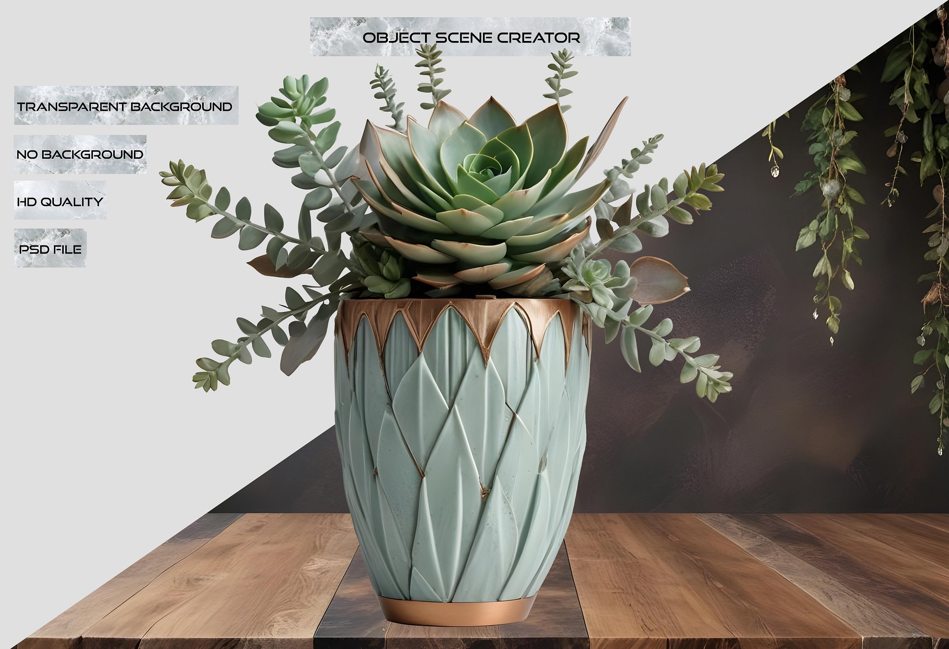 Collection: Gatsby Grace – Art Deco Succulent Arrangement PNG product image (2)